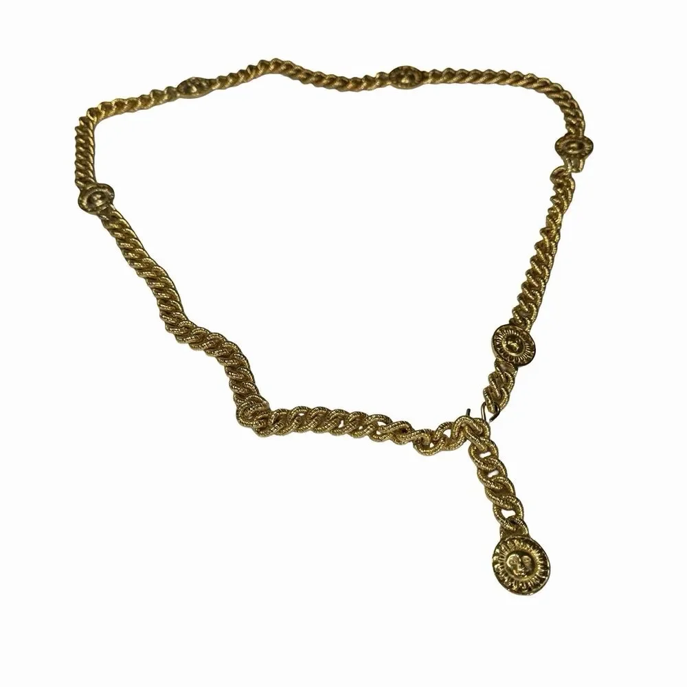 Chain Link Belt Goldtone 36.5 inches S/M Sun Face Preppy Style